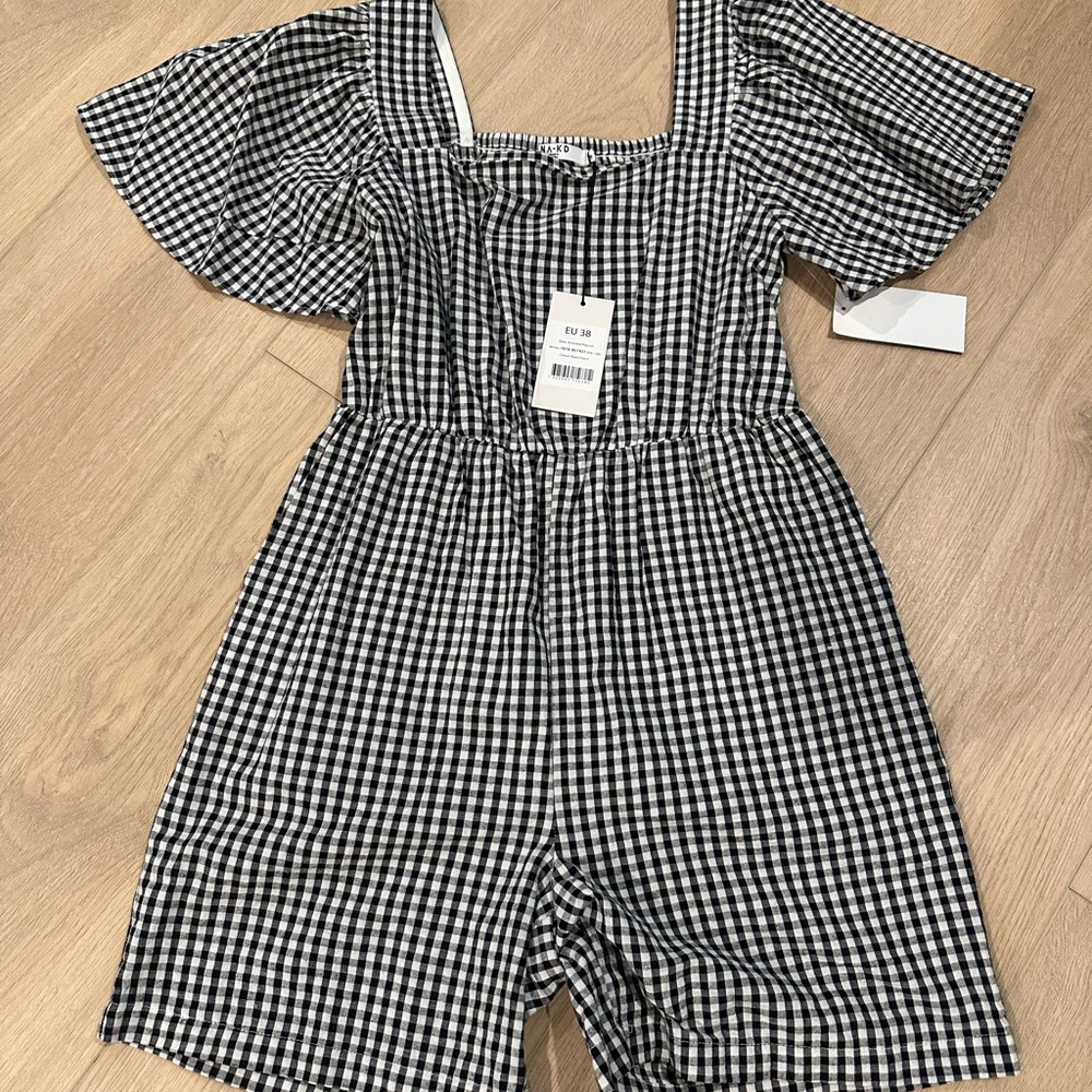 Black and White Gingham Women's Romper